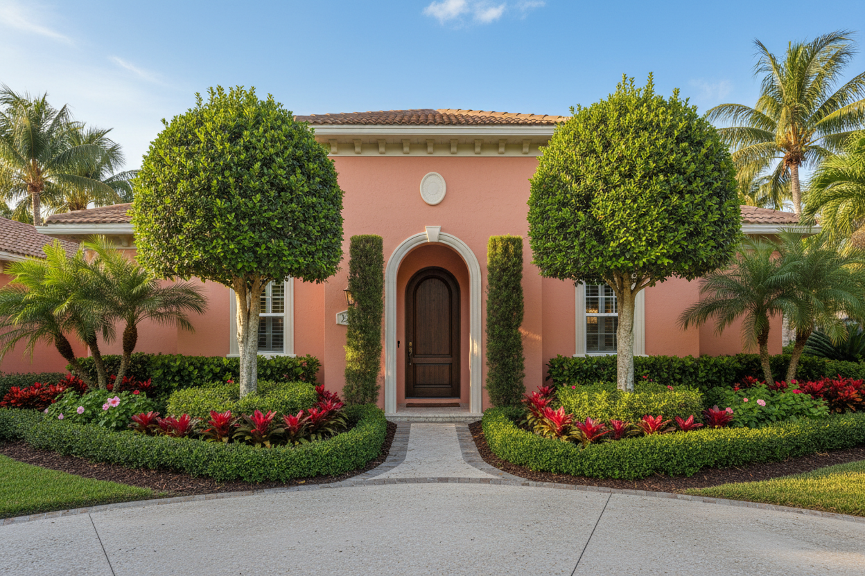 Florida home with Eugenia topiaries
